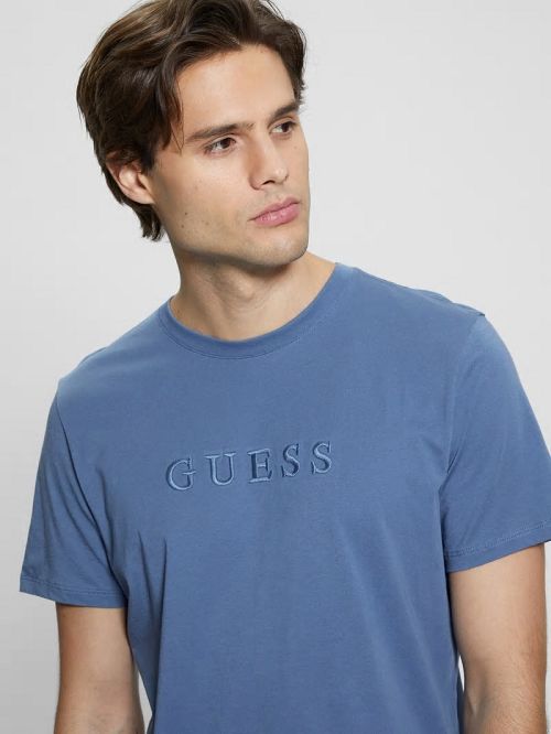 Guess Embroidered Logo Tee Blauw | GUESS-SN30548