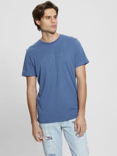 Guess Embroidered Logo Tee Blauw | GUESS-SN30548