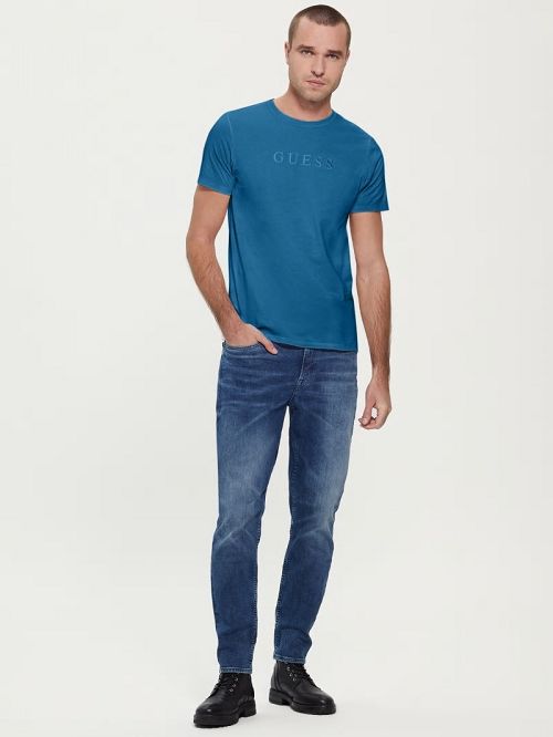 Guess Embroidered Logo Tee Blauw | GUESS-SN30647