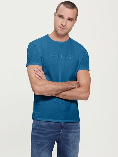 Guess Embroidered Logo Tee Blauw | GUESS-SN30647