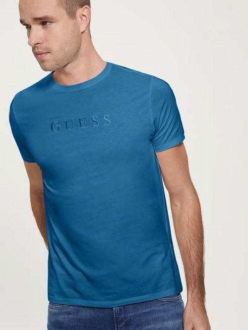 Guess Embroidered Logo Tee Blauw | GUESS-SN30647