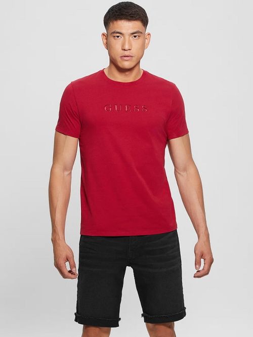 Guess Embroidered Logo Tee Rood | GUESS-SN30635
