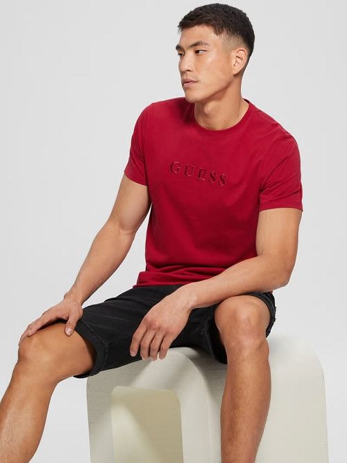 Guess Embroidered Logo Tee Rood | GUESS-SN30635