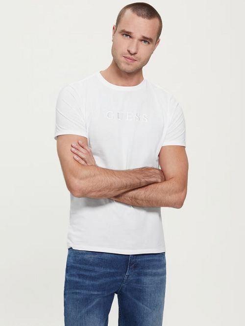 Guess Embroidered Logo Tee Wit | GUESS-SN30551