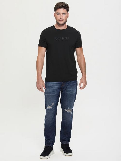 Guess Embroidered Logo Tee Zwart | GUESS-SN30550