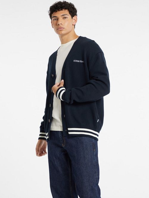 Guess Embroidered Logo Varsity Cardigan Blauw | GUESS-SN30909