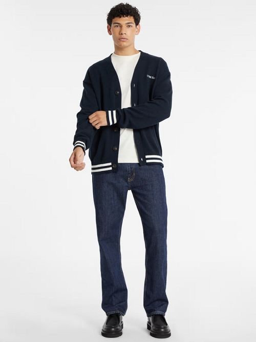Guess Embroidered Logo Varsity Cardigan Blauw | GUESS-SN30909