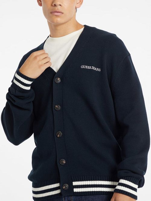Guess Embroidered Logo Varsity Cardigan Blauw | GUESS-SN30909