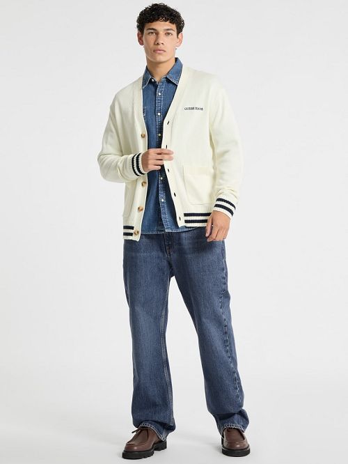 Guess Embroidered Logo Varsity Cardigan Wit | GUESS-SN30912