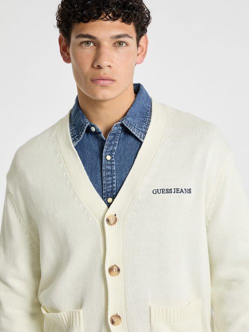 Guess Embroidered Logo Varsity Cardigan Wit | GUESS-SN30912