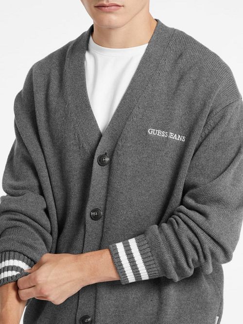 Guess Embroidered Logo Varsity Cardigan Grijs | GUESS-SN31000