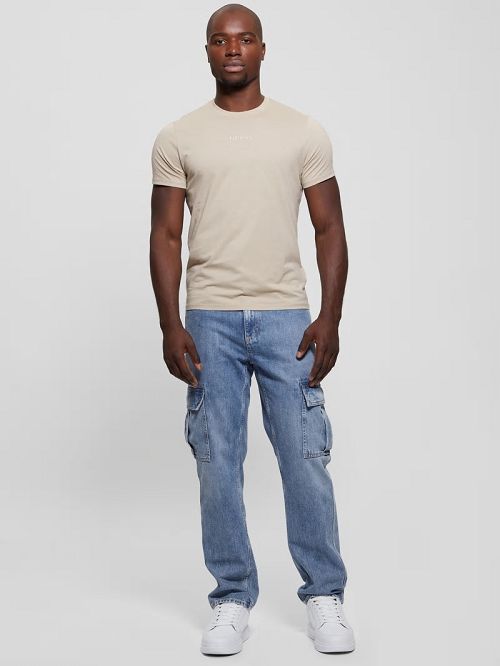 Guess Embroidered Signature Tee Beige | GUESS-SN30695