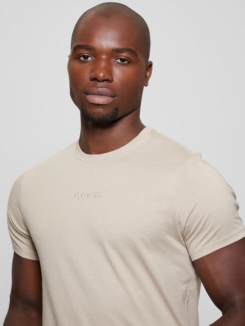 Guess Embroidered Signature Tee Beige | GUESS-SN30695