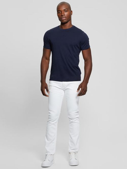 Guess Embroidered Signature Tee Blauw | GUESS-SN30683