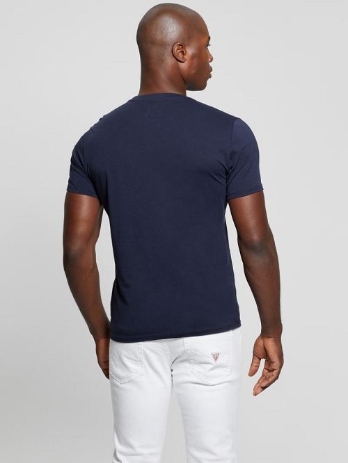 Guess Embroidered Signature Tee Blauw | GUESS-SN30683