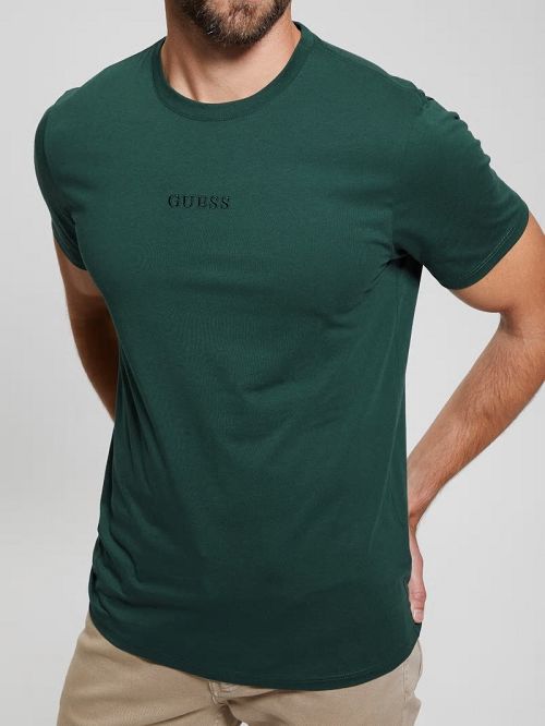 Guess Embroidered Signature Tee Groen | GUESS-SN30590