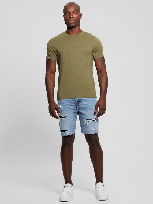 Guess Embroidered Signature Tee Groen | GUESS-SN30689