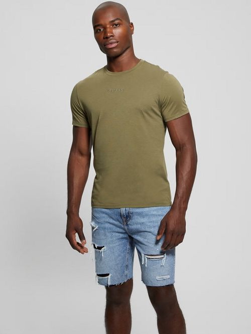 Guess Embroidered Signature Tee Groen | GUESS-SN30689