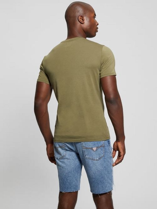 Guess Embroidered Signature Tee Groen | GUESS-SN30689