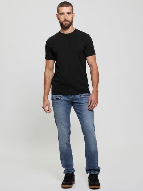 Guess Embroidered Signature Tee Zwart | GUESS-SN30703
