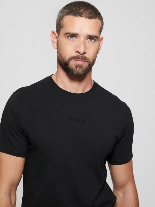 Guess Embroidered Signature Tee Zwart | GUESS-SN30703