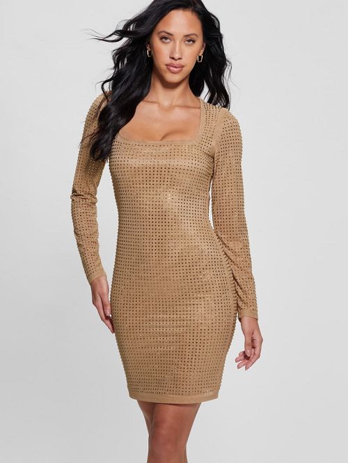 Guess Emilie Rhinestone Dress Beige | GUESS-SN26967