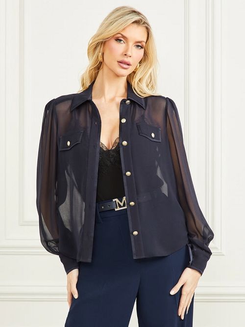 Guess Emily Sheer Shirt Blauw | GUESS-SN27228