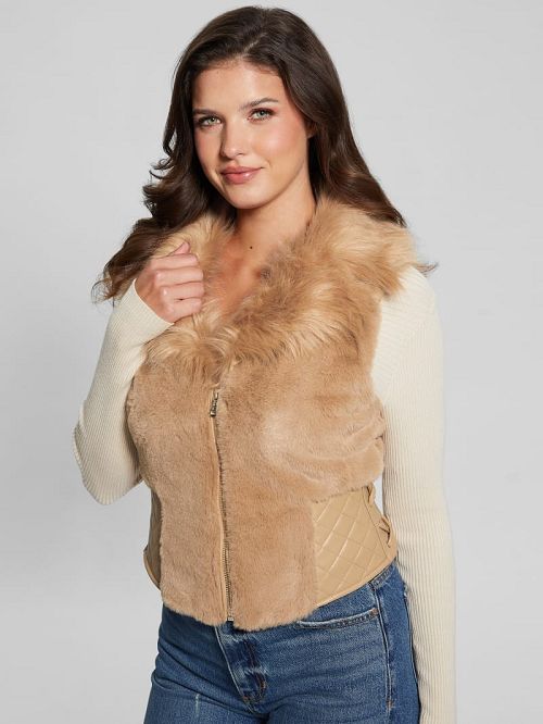 Guess Emma Faux-Fur Vest Beige | GUESS-SN27954