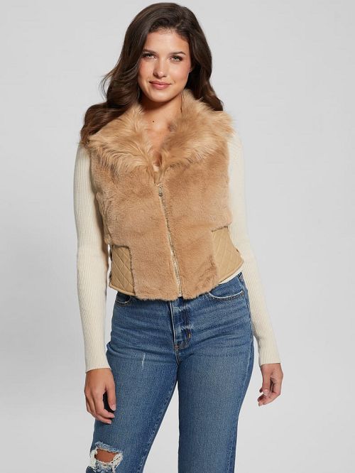 Guess Emma Faux-Fur Vest Beige | GUESS-SN27954