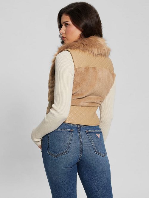 Guess Emma Faux-Fur Vest Beige | GUESS-SN27954