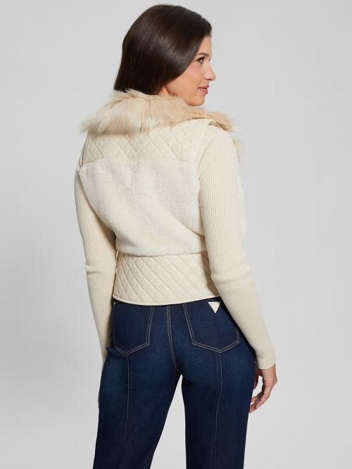 Guess Emma Faux-Fur Vest Wit | GUESS-SN27978