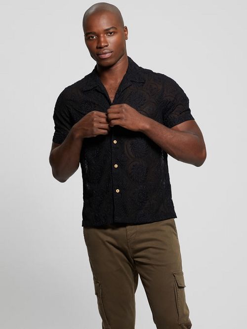 Guess Emory Embroidery Shirt Zwart | GUESS-SN31280