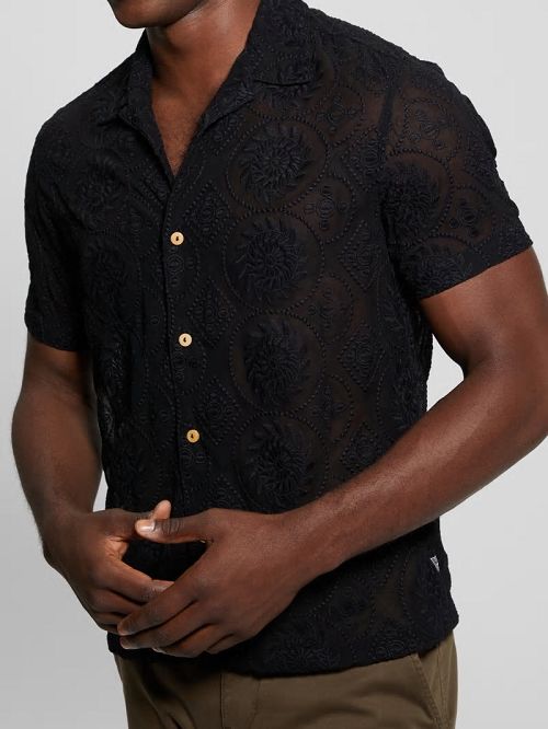 Guess Emory Embroidery Shirt Zwart | GUESS-SN31280