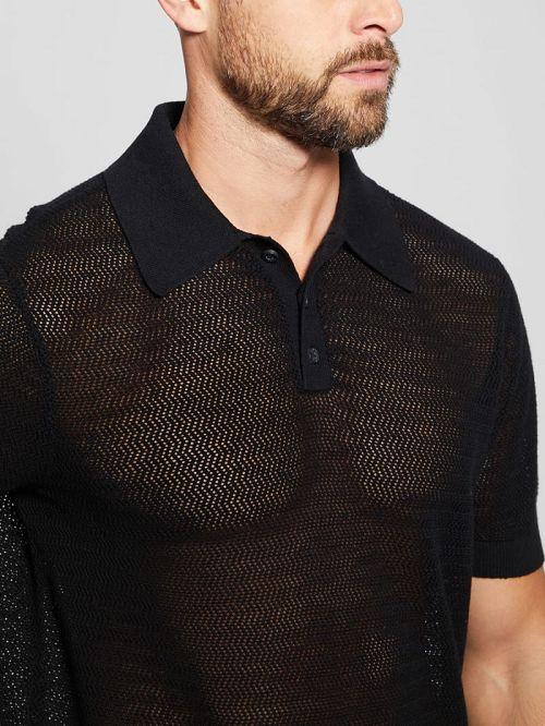 Guess Eric Herringbone Polo Zwart | GUESS-SN31104