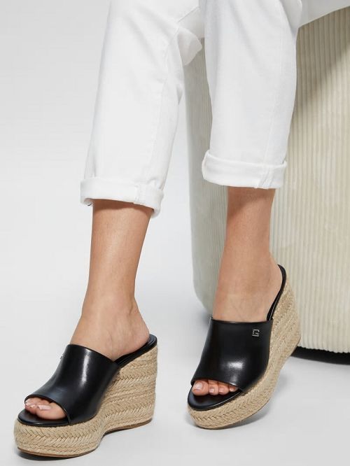 Guess Evba Embossed Espadrille Sandals Zwart | GUESS-SN29751