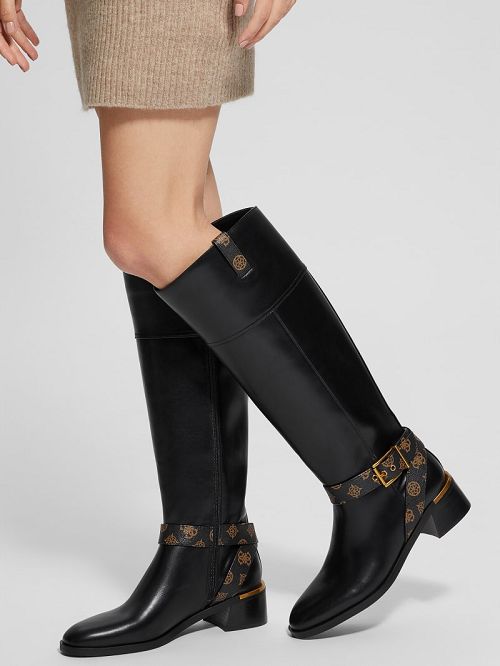 Guess Eveda Buckle Riding Boots Zwart | GUESS-SN29902