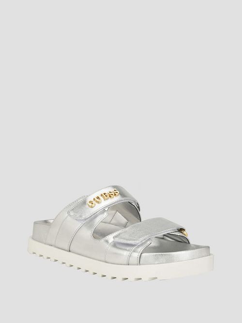 Guess Fabulon Two-Strap Slides Zilver | GUESS-SN29703