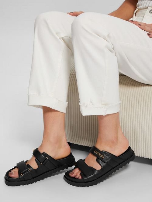 Guess Fabulon Two-Strap Slides Zwart | GUESS-SN29708