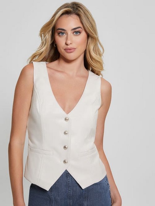 Guess Fatima Faux-Leather Vest Wit | GUESS-SN27491
