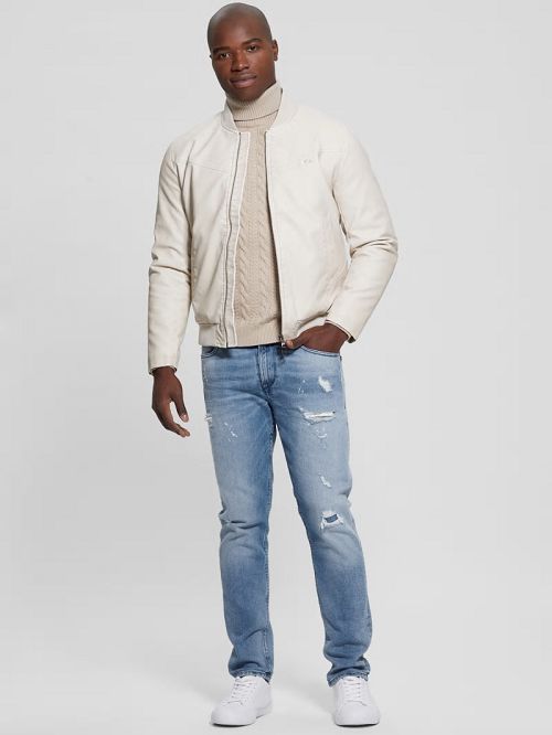 Guess Faux-Leather Aviator Jacket Wit | GUESS-SN30769