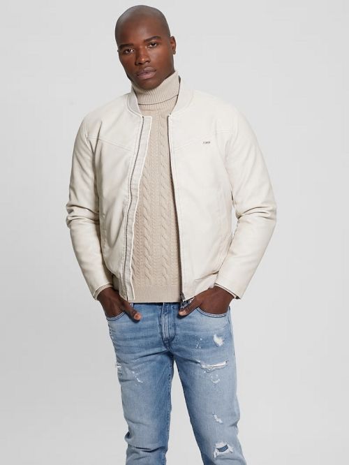 Guess Faux-Leather Aviator Jacket Wit | GUESS-SN30769