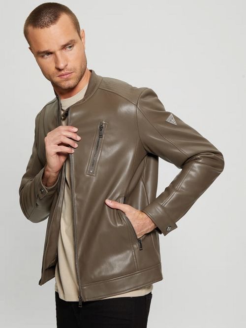 Guess Faux-Leather Biker Jacket Bruin | GUESS-SN30773