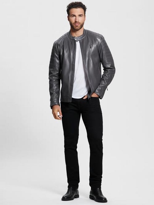 Guess Faux-Leather Biker Jacket Grijs | GUESS-SN30770