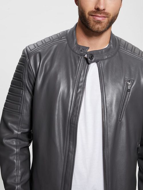 Guess Faux-Leather Biker Jacket Grijs | GUESS-SN30770
