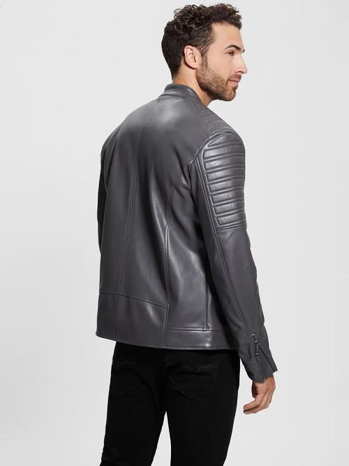Guess Faux-Leather Biker Jacket Grijs | GUESS-SN30770