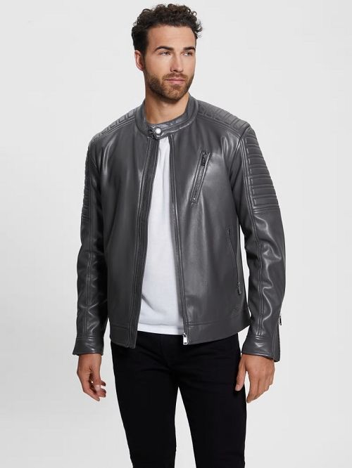 Guess Faux-Leather Biker Jacket Grijs | GUESS-SN30770