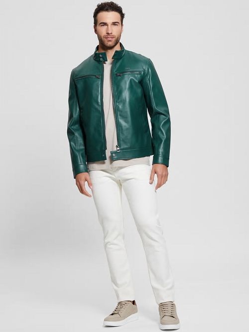 Guess Faux-Leather Biker Jacket Groen | GUESS-SN30839