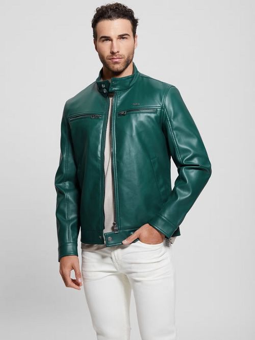 Guess Faux-Leather Biker Jacket Groen | GUESS-SN30839