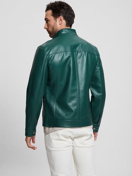 Guess Faux-Leather Biker Jacket Groen | GUESS-SN30839