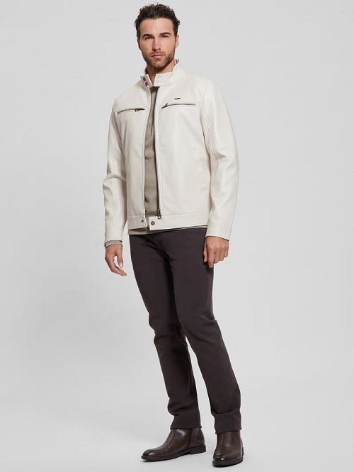 Guess Faux-Leather Biker Jacket Wit | GUESS-SN30829